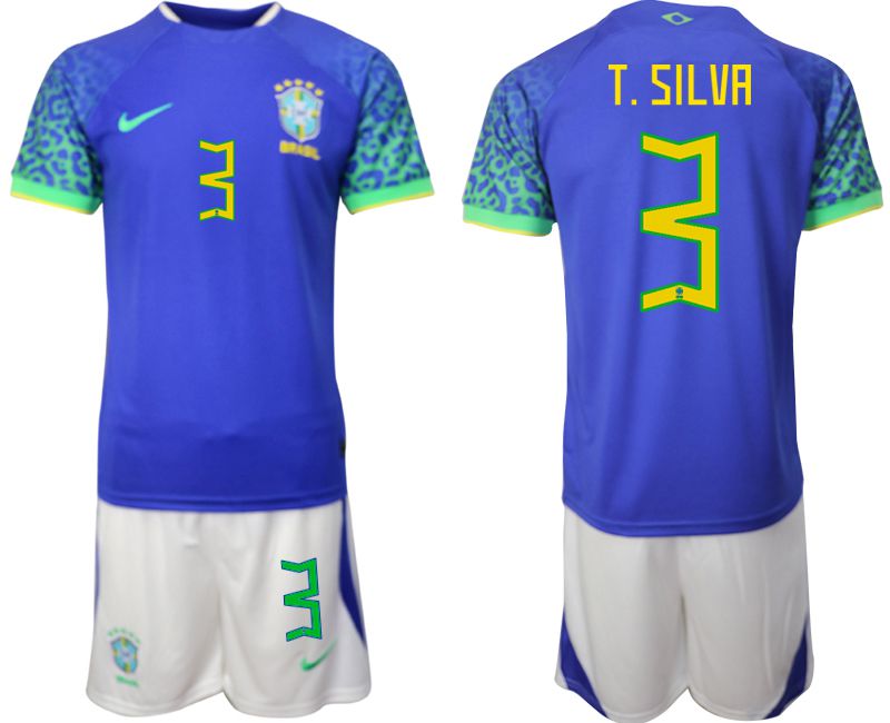 Men 2022 World Cup National Team Brazil away blue #3 Soccer Jerseys